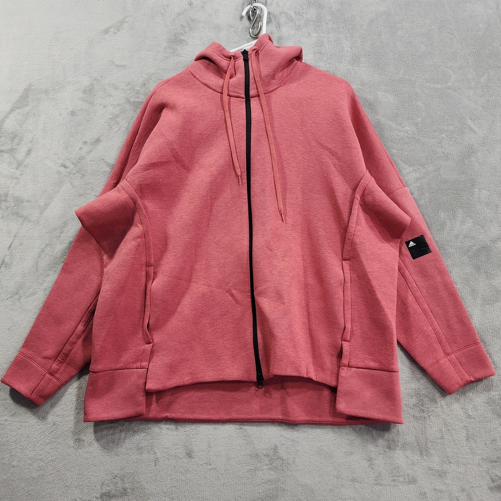 Adidas Hoodie Womens XL Pink Mission Victory Loose Fit Full Zip Athleisure